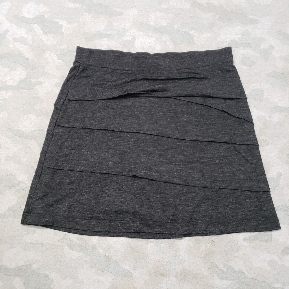 Prana Mini Skirt Womens Small Gray Bandage Tiered Layered Wool Blend Pull On